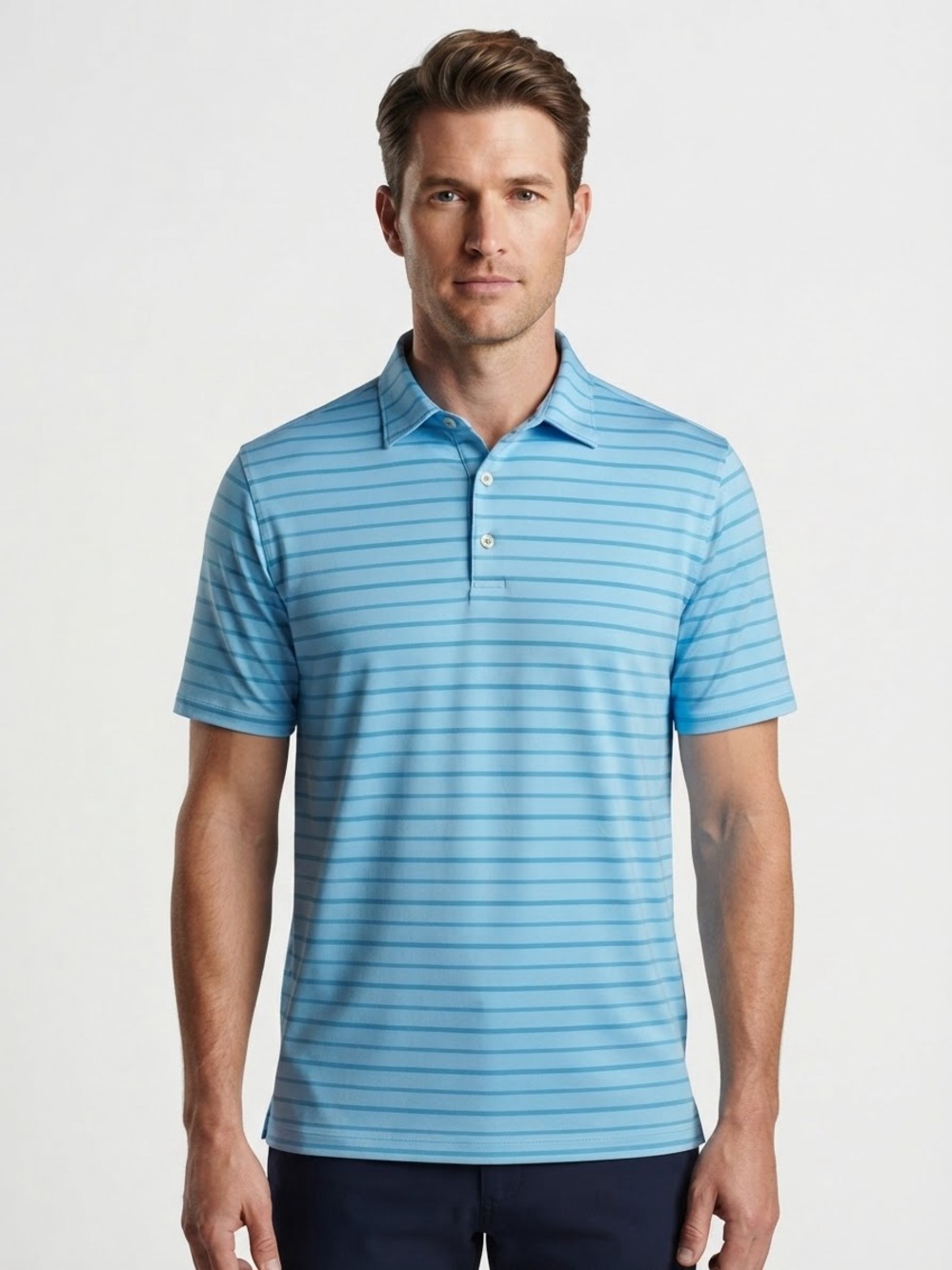 Peter Millar Summer Comfort Blue Striped Golf Polo Shirt Men's Size Medium
